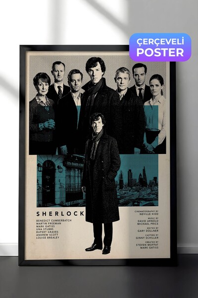 Postifull Sherlock Siyah Çerçeveli Poster, Sinema ve Dizi Tablo, Film Dizi Af...