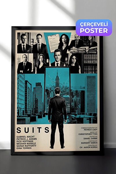 Postifull Suits Siyah Çerçeveli Poster, Sinema ve Dizi Tablo, Film Dizi Afişl...