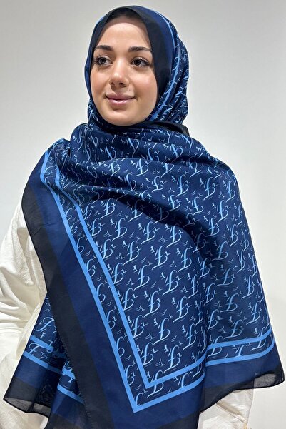 Firuze scarf Turquoise Pattern Navy Blue Color Soft Shawl