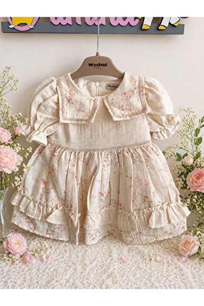 WONDRESS BABY KARE YAKA BASKILI KIZ BEBEK KIZ ÇOCUK BAYRAMLIK ÖZEL GÜN ELBİSE