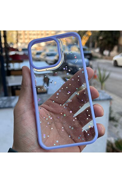 EDELFU iPhone 13 PRO uyumlu - Şeffaf Sararmaz Simli Kapak Yanları Renkli Parl...