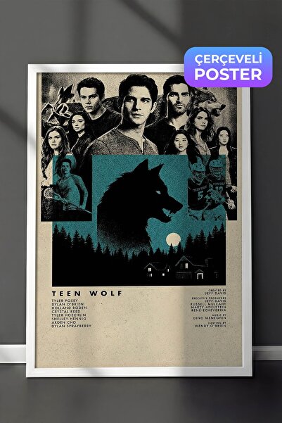 Postifull Teen Wolf Beyaz Çerçeveli Poster, Sinema ve Dizi Tablo, Film Dizi A...