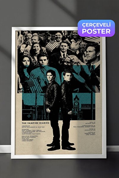 Postifull The Vampire Diaries Beyaz Çerçeveli Poster, Sinema ve Dizi Tablo, F...