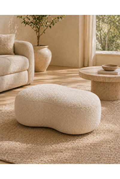 VelumaCraft Bulut Puf Teddy Kumaş Dekoratif Oval Bench Puf Krem 90x55x32 cm