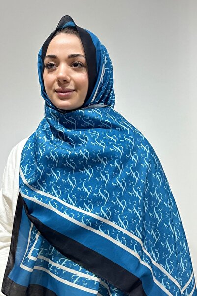 Firuze scarf Turquoise Pattern Dark Blue Color Soft Shawl