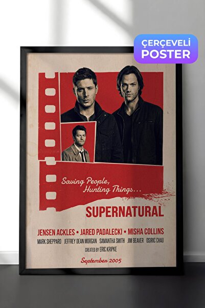 Postifull Supernatural Siyah Çerçeveli Poster, Sinema ve Dizi Tablo, Film Diz...