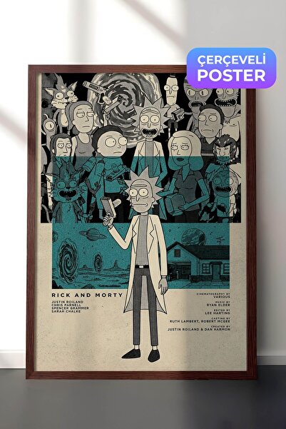 Postifull Rick and Morty Kahverengi Çerçeveli Poster, Sinema ve Dizi Tablo, F...