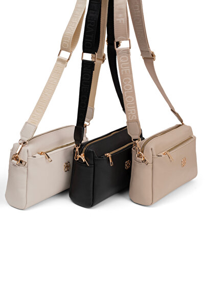 macsoo Γυναικείο σετ 3 τεμαχίων Μαύρη κρεμ βιζόν τσάντα ώμου χιαστί με 3 θήκε...