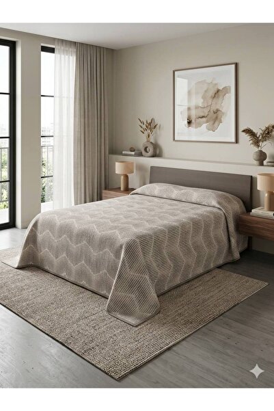 ŞENER HOME Σχέδιο Δέλτα Τυπωμένο 200x240 εκ. Διπλό (BATTAL) Μονό Πικέ - Καφέ