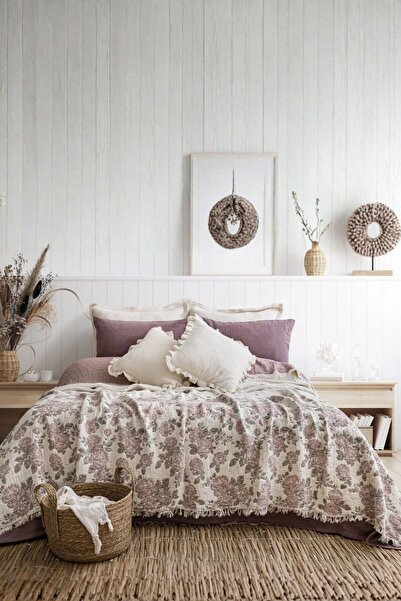 Layan Home 7 Katlı Müslin Çift Kişilik Yorgan – Gül Desen Pembe