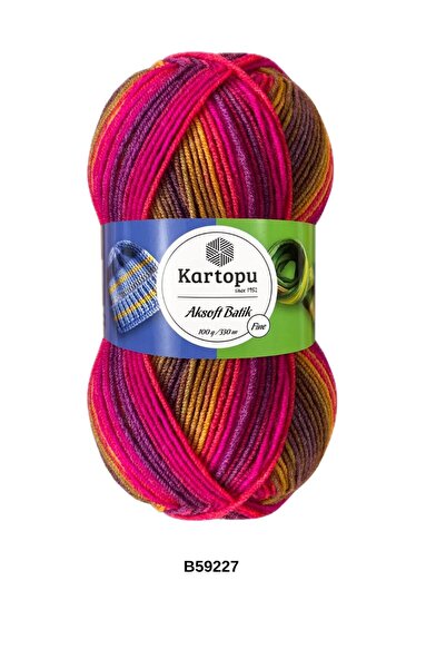 Kartopu Ak-soft Batik Ebruli Karışık Renkli Örgü İpi (Renk : B59227 Batik)