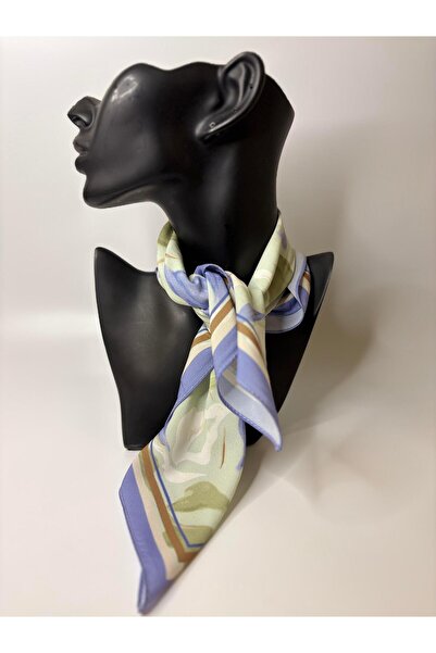 BHR AKSESUAR Ανοιχτό μπλε μονόπλευρο τετράγωνο φουλάρι κρεπ με σχέδιο φύλλων ...