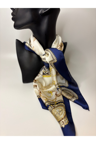 BHR AKSESUAR Μπλε-λευκό τετράγωνο φουλάρι διπλής όψης με σχέδιο σέλας (70x70 ...