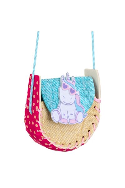 OEM Geantă de paie bej fucsia cu unicorn și ochelari