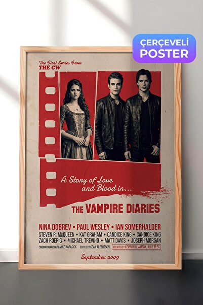 Postifull The Vampire Diaries Ahşap Çerçeveli Poster, Sinema ve Dizi Tablo, F...