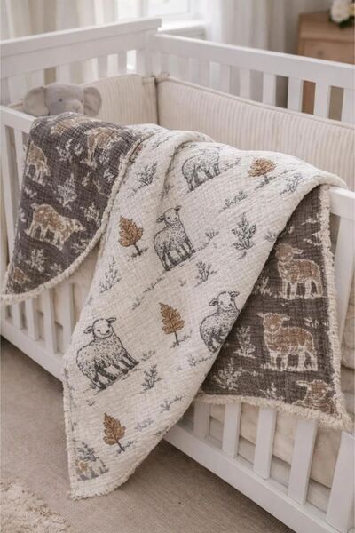 Layan Home 7 Katlı Müslin Bebek Yorgan - Kuzu Desen
