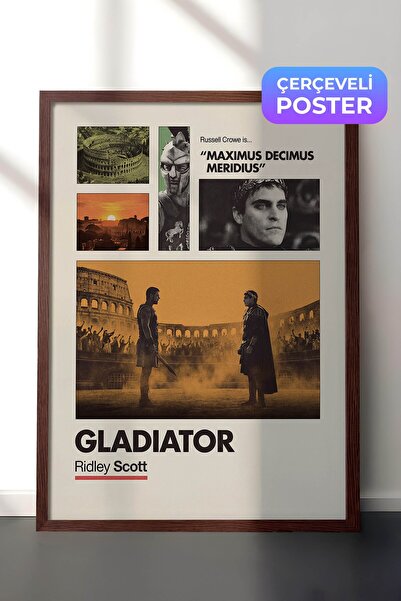Postifull Gladiator Kahverengi Çerçeveli Poster, Sinema ve Dizi Tablo, Film D...