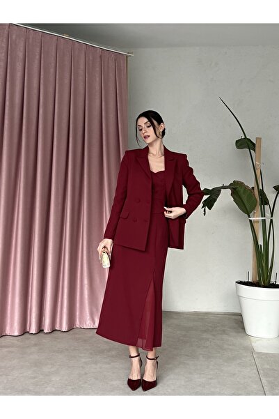 Klex Blazer Ceketli Straplez Elbise Takım 6069