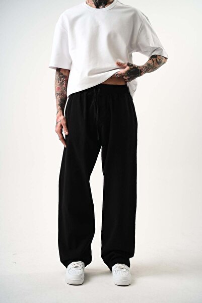 Respire Men's Muslin Fabric Baggy Trousers Black