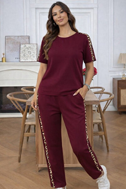 Modayakamoz Νέα σεζόν Γυναικεία κοντομάνικη μπλούζα και παντελόνι με λεοπάρ β...