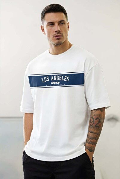 VACHT Men's Oversize Casual T-Shirt City of Angels Ecru White