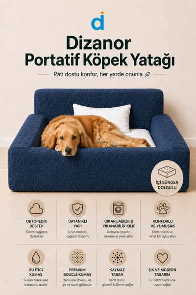 Dizanor SoftNest 3in1 Modüler Köpek Yatağı– Ortası Bombeli, Sünger Dolgulu, A...