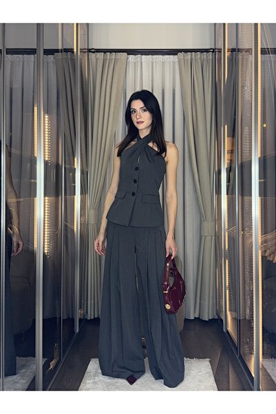 Klex Halter Collar Buttoned Blazer Look Suit 5038