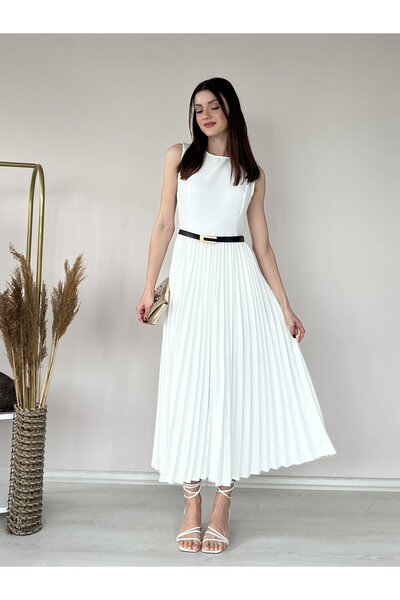 Klex Belt Detailed Pleated Dress 5015