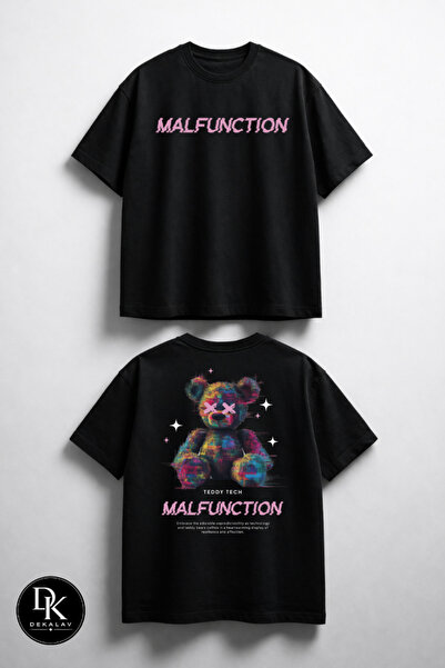 Unısex Erkek/Kadın Teddy Özel Baskılı Oversize Pamuklu Bisiklet Yaka T-Shirt