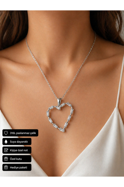 HER ŞEY NOTA www.herseynota.com Baguette Stone Heart Necklace 316L Stainless ...