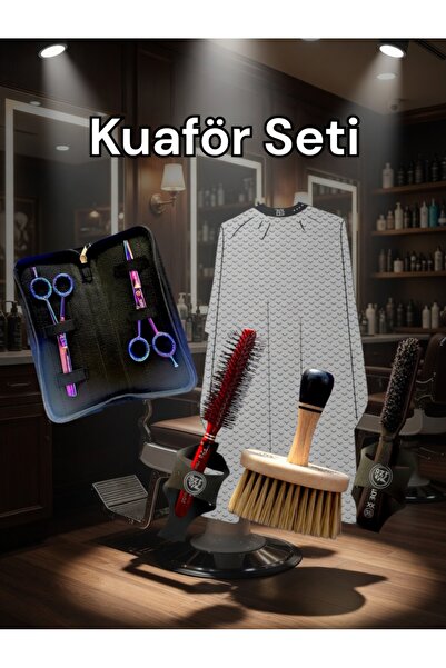 126 Professionel Barber Series Deri Düğmeli Penuar, Koz02 Ense Fırçası, Koz06...