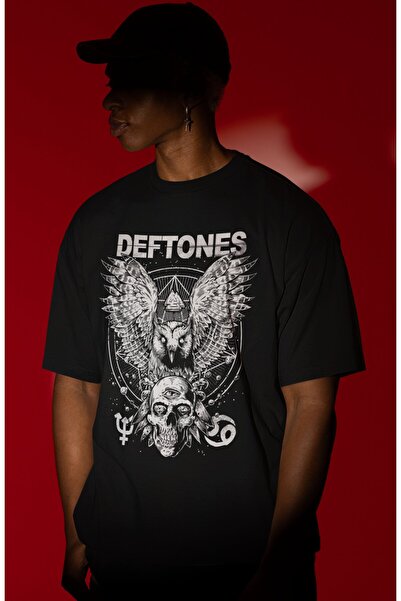 SEVBANO Tricou supradimensionat unisex cu imprimeu frontal Deftones Rock Meta...