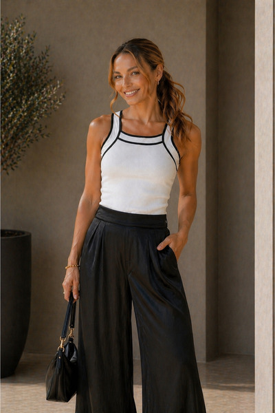 AS Anita Store White Knitwear Black Stripe Contrast Detailed Basic Athlete Bl...