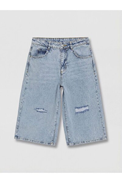 LC Waikiki LCW Kids Yırtık Detaylı Kız Çocuk Jean Şortolon