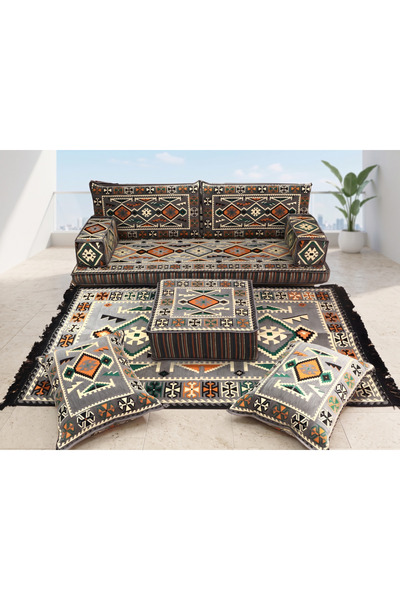 FEYZA DECOR HOME Anadolu Desen Şark Köşesi 9 Parça Minder Takımı – 10 cm Kalı...