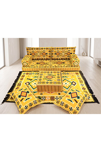 FEYZA DECOR HOME Anadolu Desen Şark Köşesi 9 Parça Minder Takımı – 10 cm Kalı...