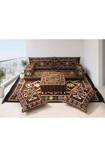 FEYZA DECOR HOME Anadolu Desen Şark Köşesi 9 Parça Minder Takımı – 10 cm Kalı...