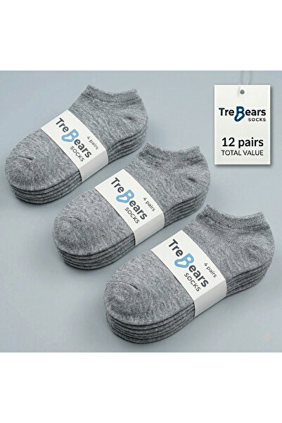 TreBears 12 Çift Unisex Pamuklu Patik Çorap Seti - Siyah, Gri, Beyaz Karışık ...