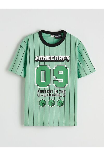 LC Waikiki LCW Kids Bisiklet Yaka Minecraft Baskılı Erkek Çocuk Tişört
