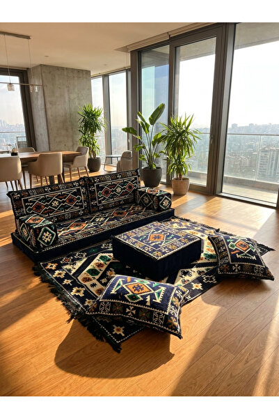 FEYZA DECOR HOME Anadolu Desen Şark Köşesi 9 Parça Minder Takımı – 10 cm Kalı...