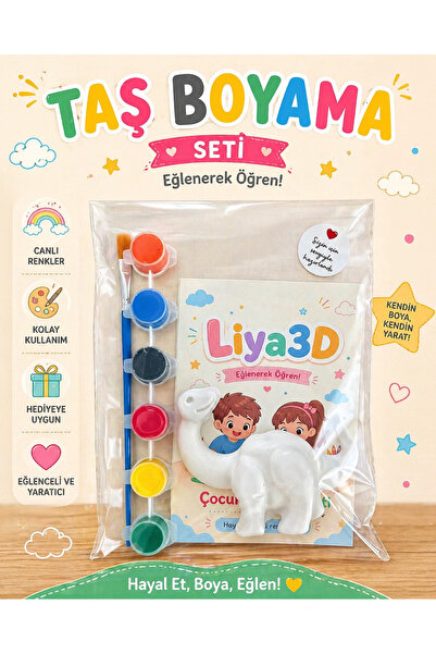 LİYA3D Çocuk Taş Boyama Seti Dinozor – Boyama Aktivite Seti, Fırça ve 6 Renk ...