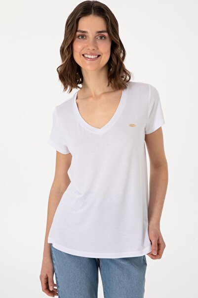 U.S. Polo Assn. Γυναικείο μπλουζάκι σε μπλε ναυτικό χρώμα με λαιμόκοψη V