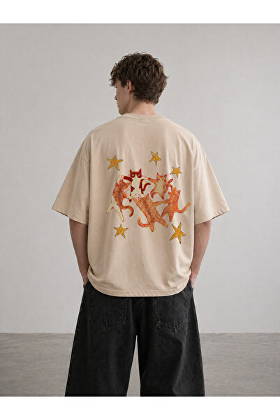 Nulivez Dancing Cats Printed Oversize Unisex T-Shirt Cute Cat Streetwear Design