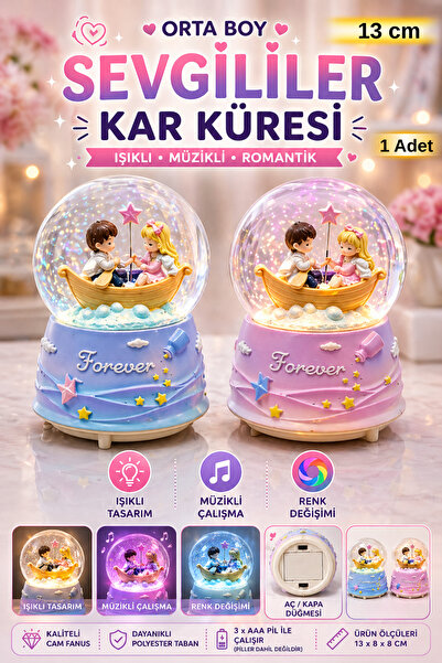 Tamsena Store Orta Boy Romantik Çift Figürlü Kar Küresi Işıklı Müzikli Renk D...