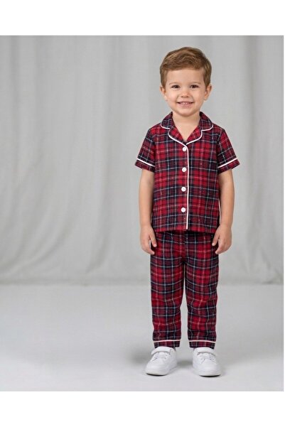 voyyo kids baby Καλοκαιρινό καρό καρό εμπριμέ σετ πιτζάμες με διπλό γιακά για...