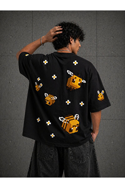 Nulivez Pixel Bee Printed Oversize Unisex T-Shirt Retro Gaming Streetwear Design