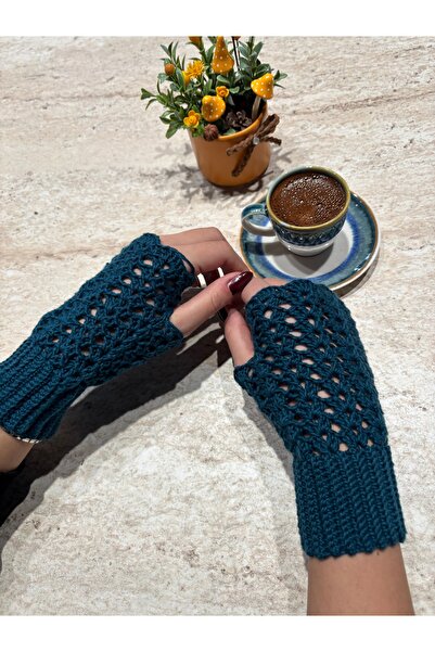 örgü قفازات مصنوعة يدويًا بدون أصابع/ تصميم أنيق مخرم/ قفازات نسائية شتوية