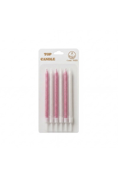 Vipfoni Glitter Birthday Candle Set 15cm 6 Pieces Pink White