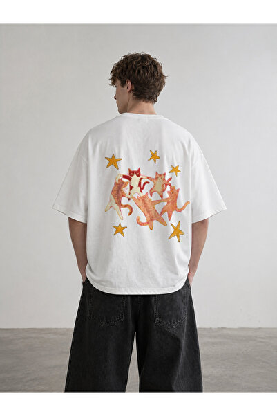 Nulivez Dancing Cats Printed Oversize Unisex T-Shirt Cute Cat Streetwear Design