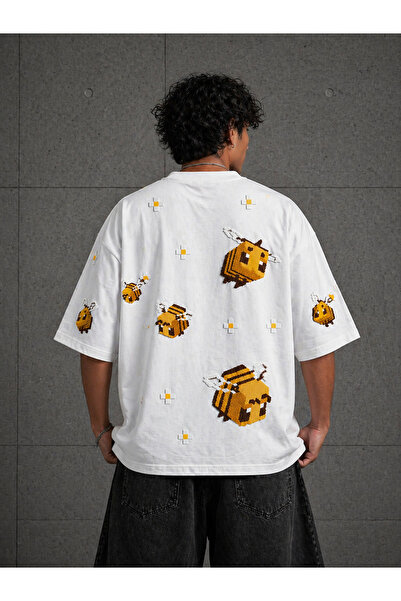 Nulivez Pixel Bee Printed Oversize Unisex T-Shirt Retro Gaming Streetwear Design